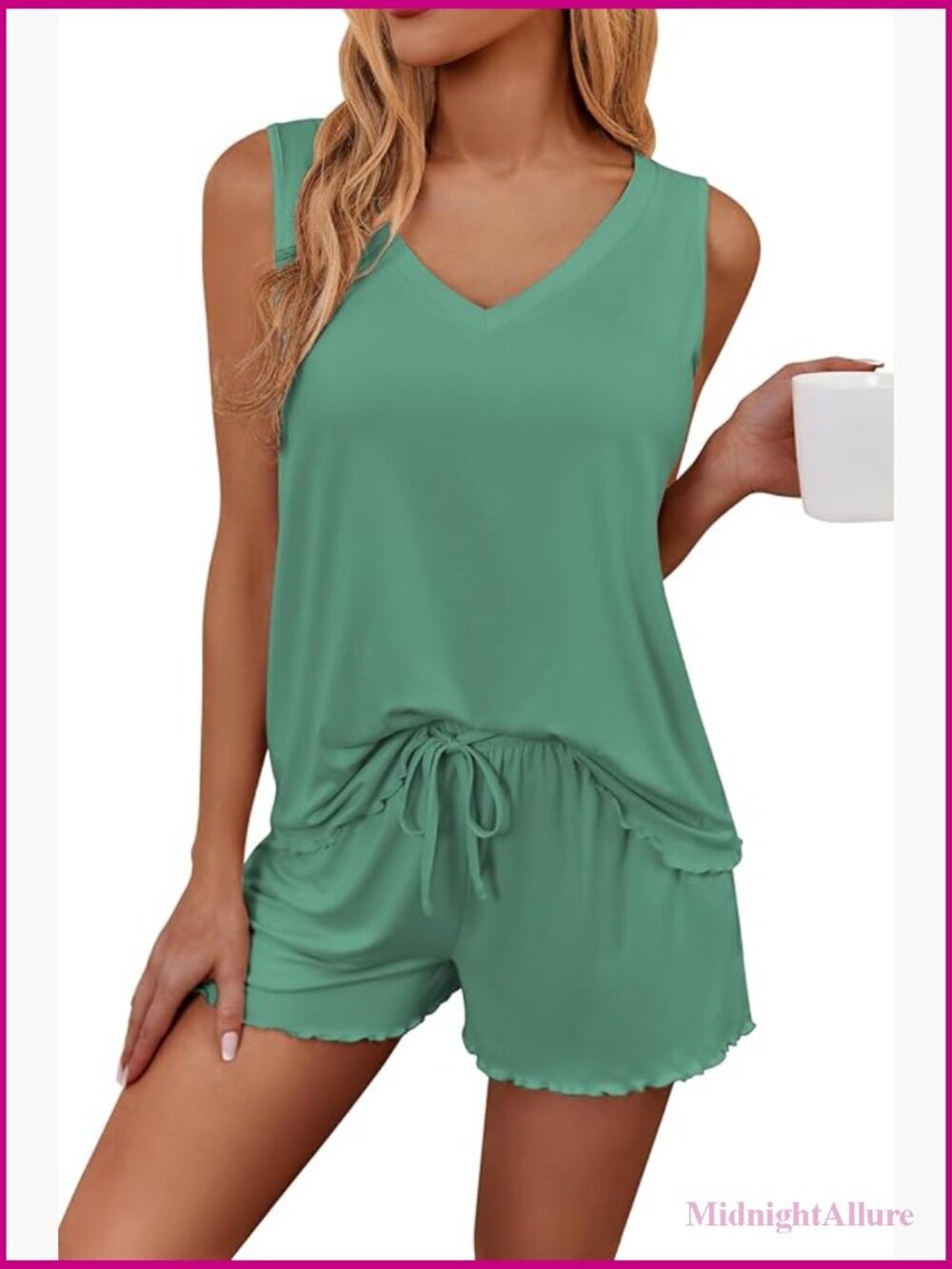 Women's 2 Piece Sleeveless Pajama Set V Neck Tank and Shorts
